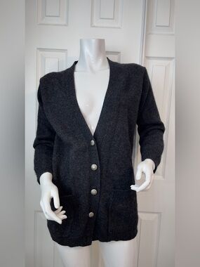 Dark Gray V-Neck Button Front Cardigan Sweater